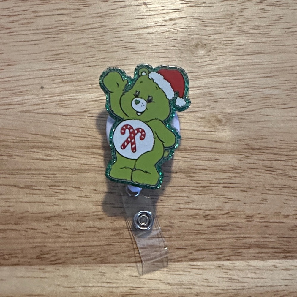 Christmas care bear badge holder